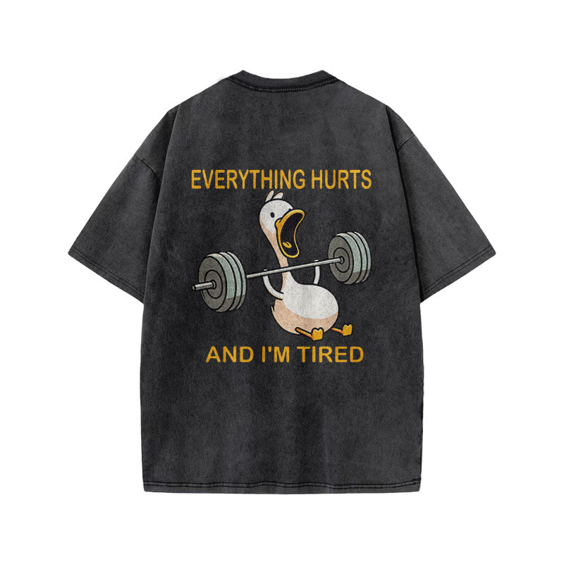 100% Cotton Everything Hurts And I'm Tired Gym Print Acid Washed T-shirt - image 3