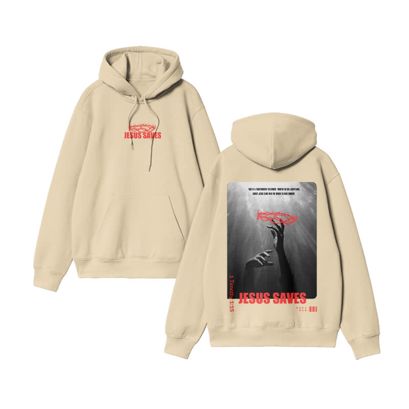 Unisex 100% Cotton Jesus Saves Design Print Hoodie - Apricot - US16-18(2XL) - image 5