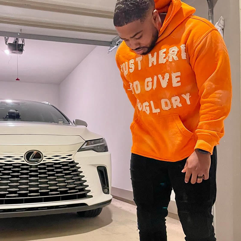 Street Style Just Here To Give God Glory Cross-letter Patch Embroidered Loose Unisex Hoodie