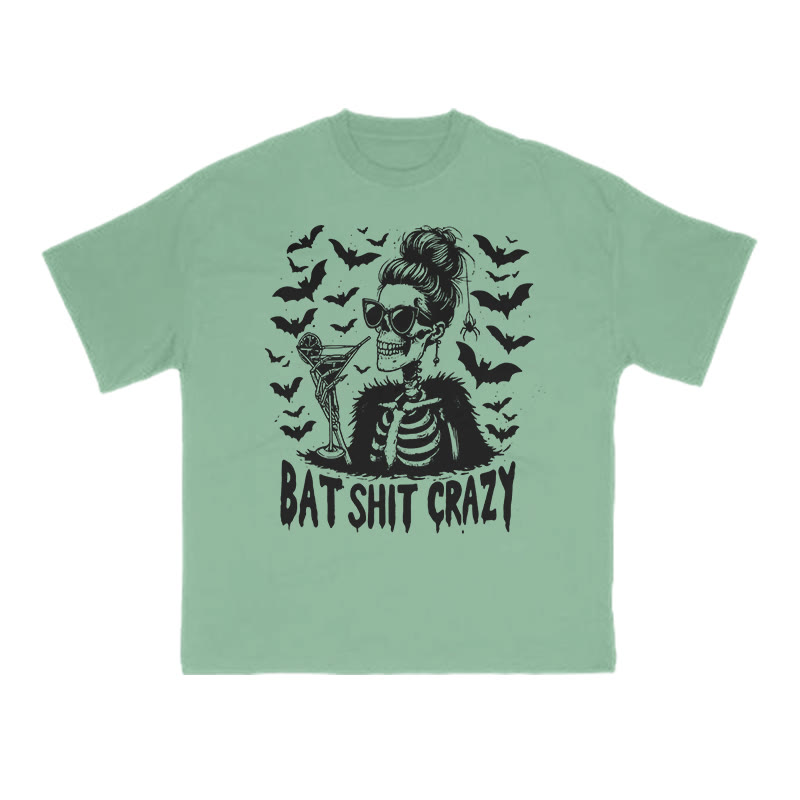 Unisex 100% Cotton Bat Shit Crazy Halloween Print T-shirt - Green - US16-18(2XL) - image 8