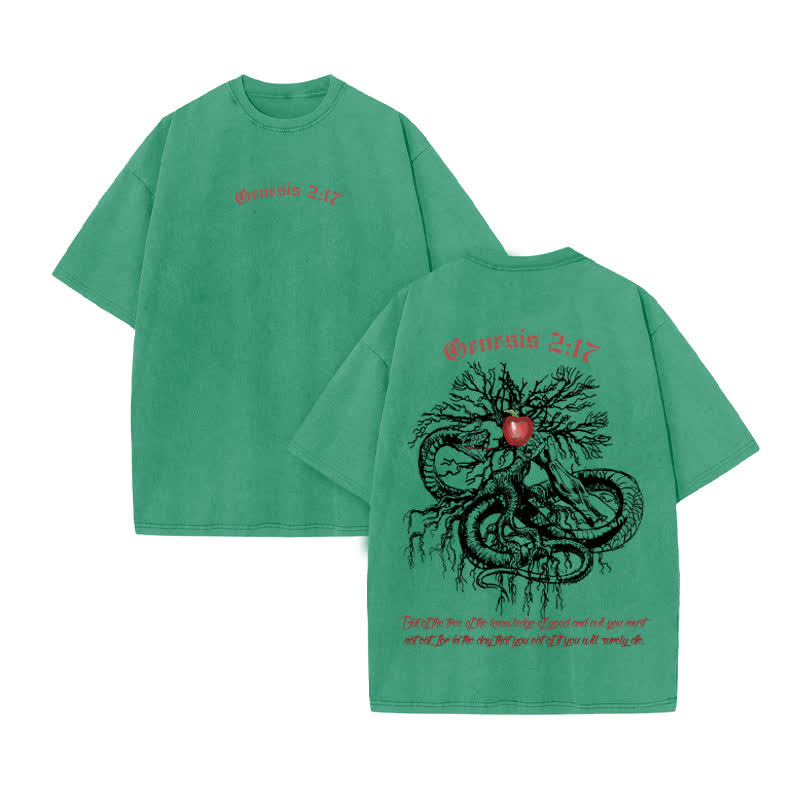 Unisex 100% Cotton Genesis 2:17 Print Acid Washed T-shirt - Green - US20-22(3XL) - image 7