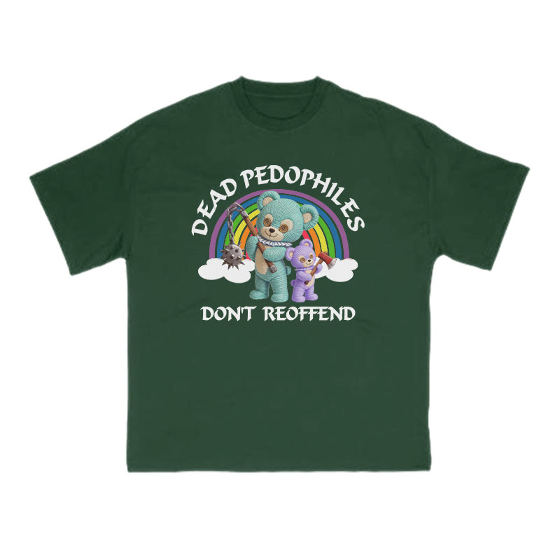 Dead Pedophiles Don't Re-offend Scary Bear Print T-shirt - Green - US16-18(2XL) - image 8