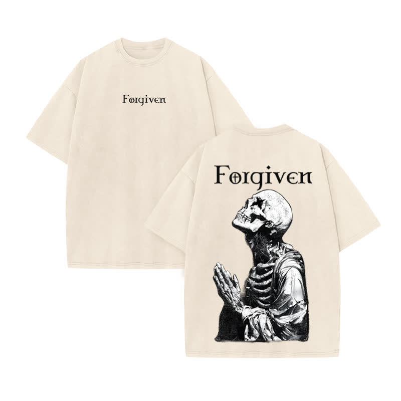 Unisex  Forgiven Print Acid Washed T-shirt - Beige - US20-22(3XL) - image 3