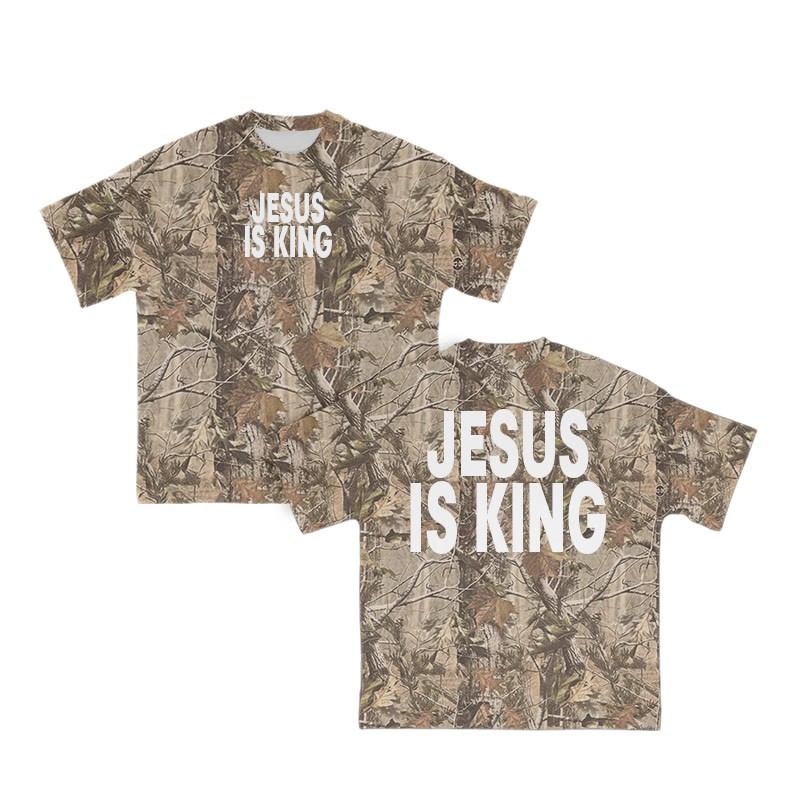 Unisex Jesus Is King Dead Leaves Camouflage Print Short-sleeved T-shirt