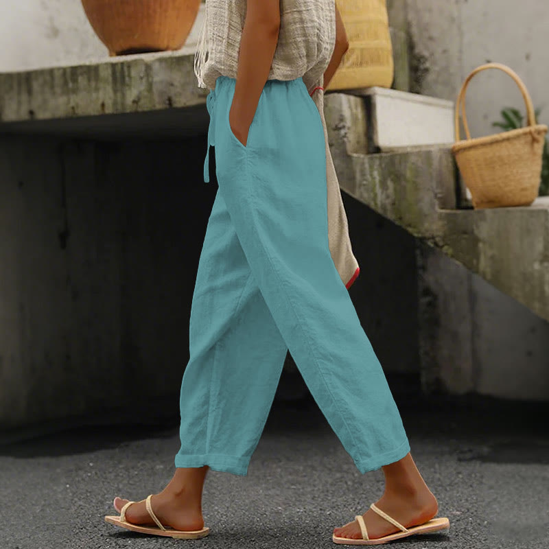 Women's Solid Color Casual Pocket Pants  - Blue - 5XL - image 8