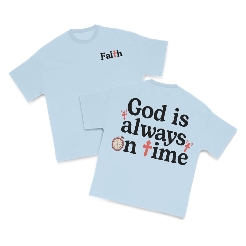 God Is Always On Time Print T-shirt - Light Blue - US16-18(2XL) - image 11