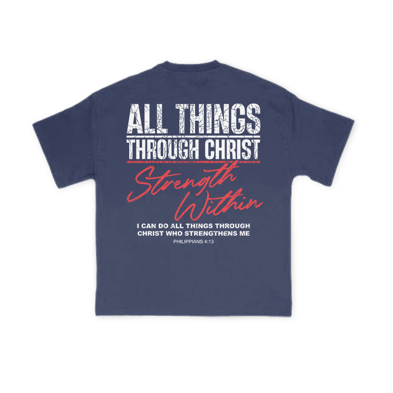 All Things Through Christ Print T-shirt - Navy Blue - US16-18(2XL) - image 13