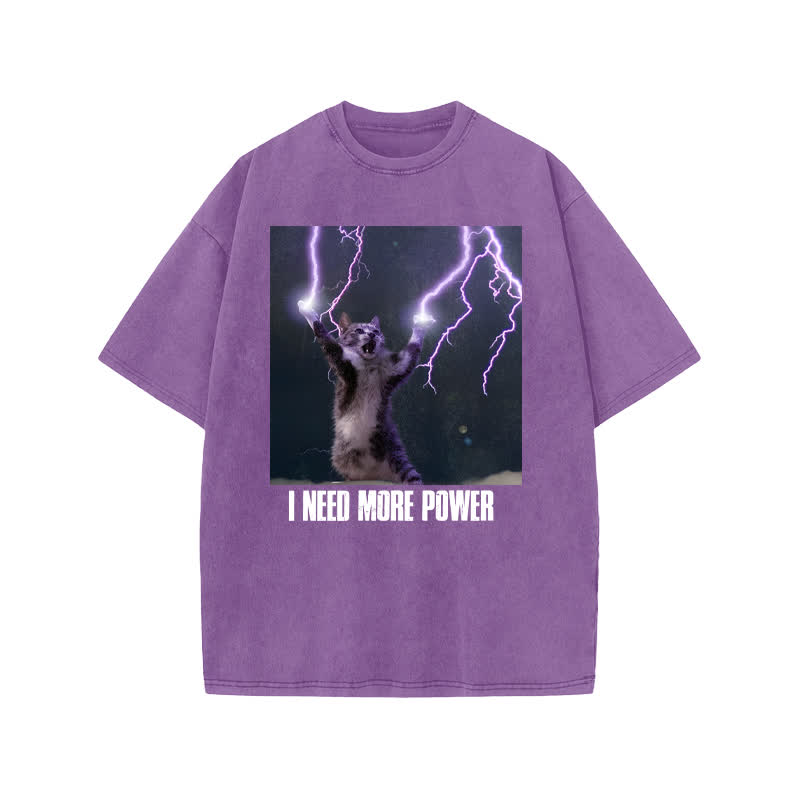 Unisex 100% Cotton I Need More Power Print Acid Washed T-shirt - Purple - US20-22(3XL) - image 9