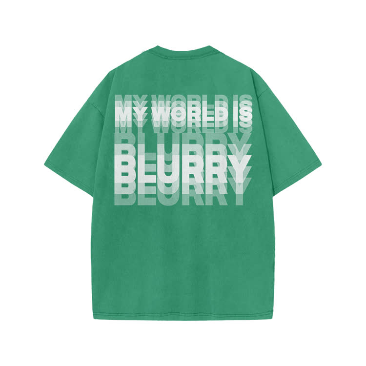 My World Is Blurry Print Acid Washed T-shirt - Green - US20-22(3XL) - image 6
