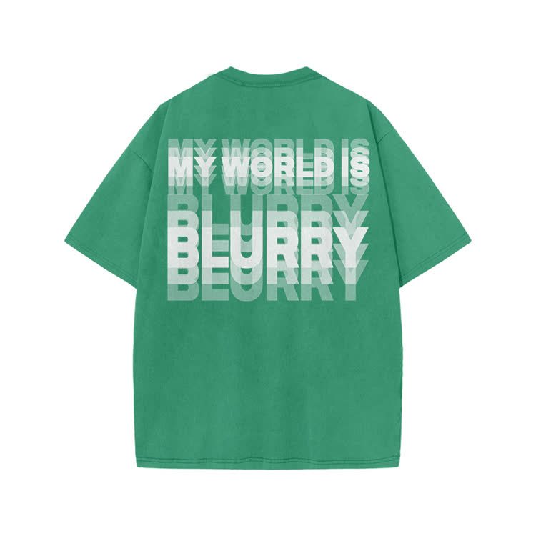 My World Is Blurry Print Acid Washed T-shirt - Green - US20-22(3XL) - image 6
