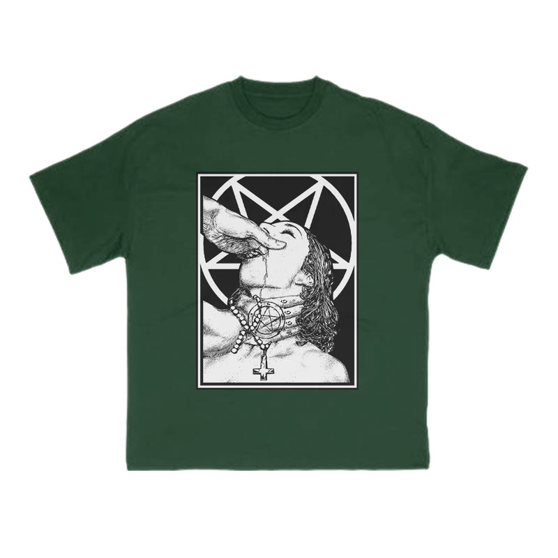 Unisex 100% Cotton God's Cross And Devil's Grip Print T-shirt - Dark Green - US16-18(2XL) - image 9