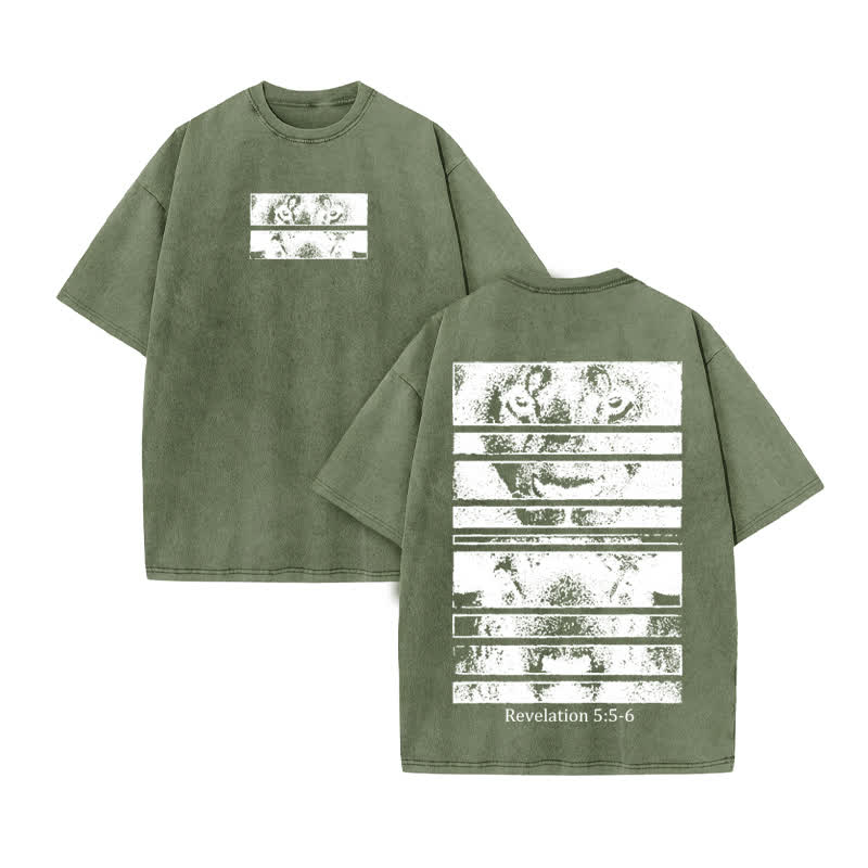 Unisex Revelation 5:5-6 Print Acid Washed T-shirt - Army Green - US20-22(3XL) - image 6
