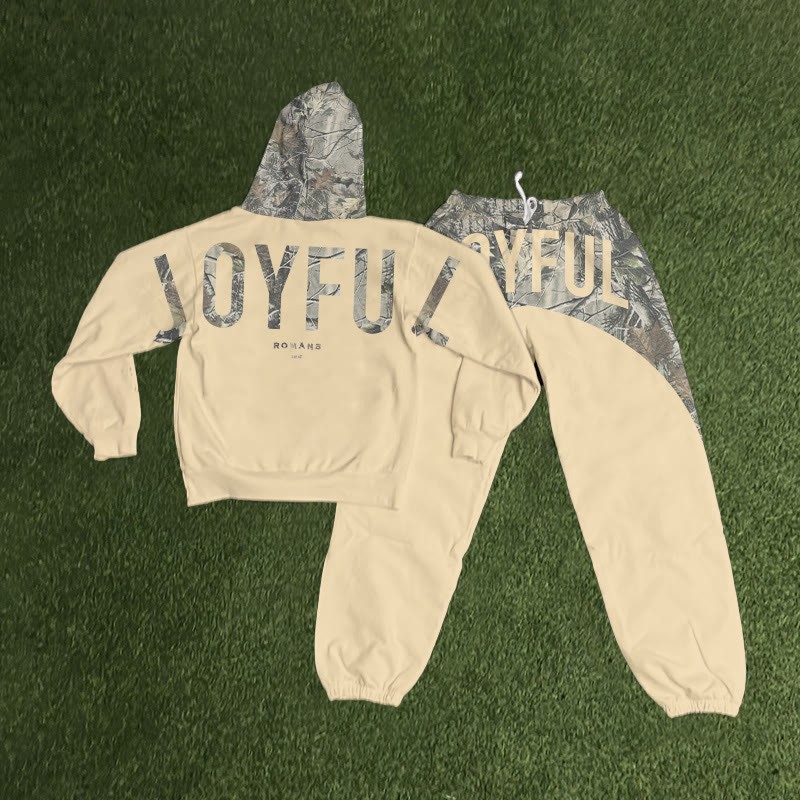 Joyful Dead Leaves Camouflage Print Hoodie Set - Apricot - 8XL - image 3