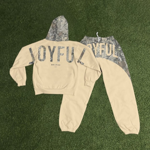 Joyful Dead Leaves Camouflage Print Hoodie Set - Apricot - 8XL - image 3