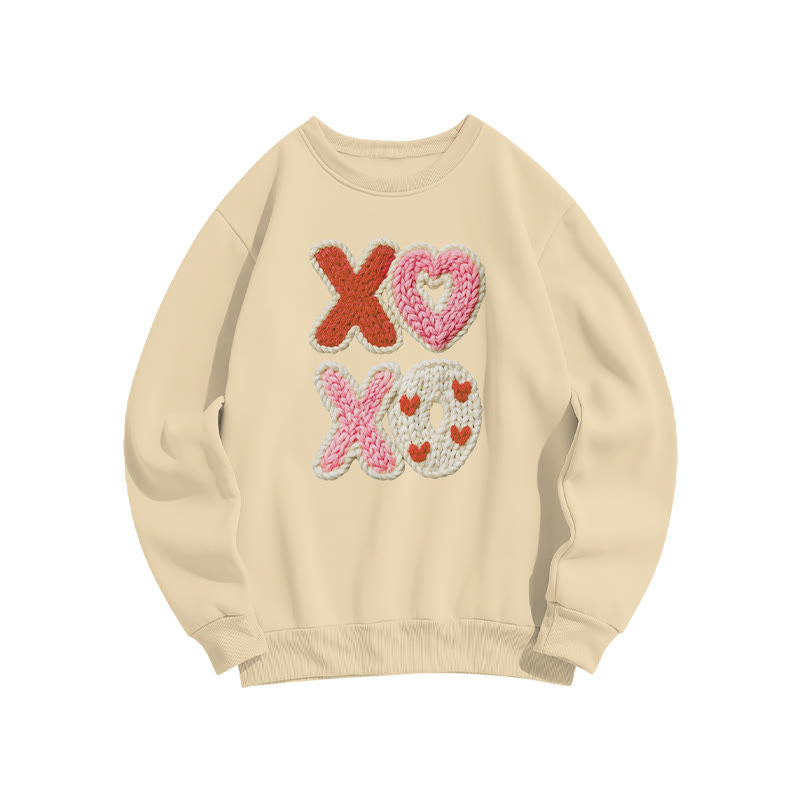 Xoxo Fake Knit-textured Valentine's Day Print Sweatshirt - Apricot - US16-18(2XL) - image 5