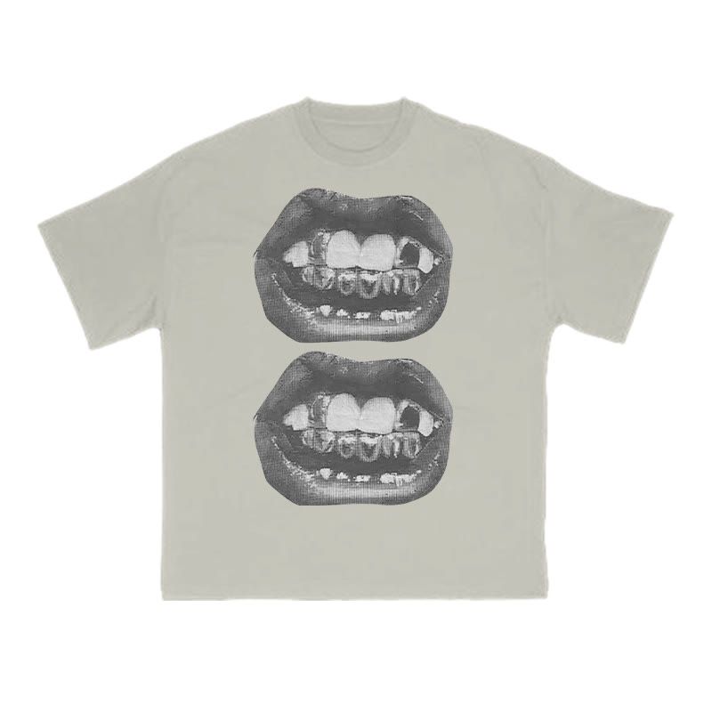 Unisex 100% Cotton Metal Teeth Print T-shirt - Warm Grey - US16-18(2XL) - image 4