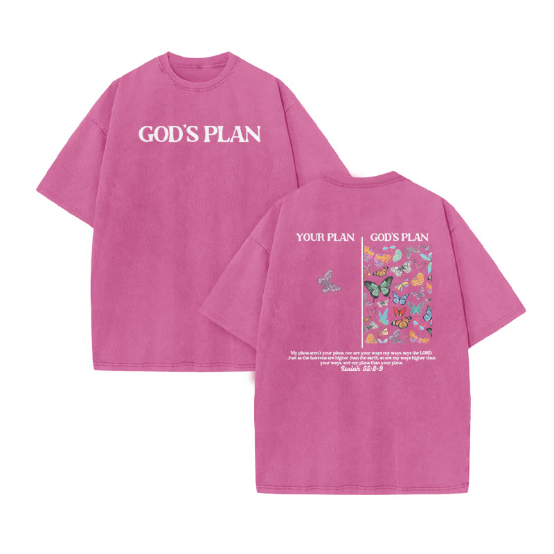 God's Plan Isaiah 55:8-9 Butterfly Print Acid Washed T-shirt - Pink - US20-22(3XL) - image 8