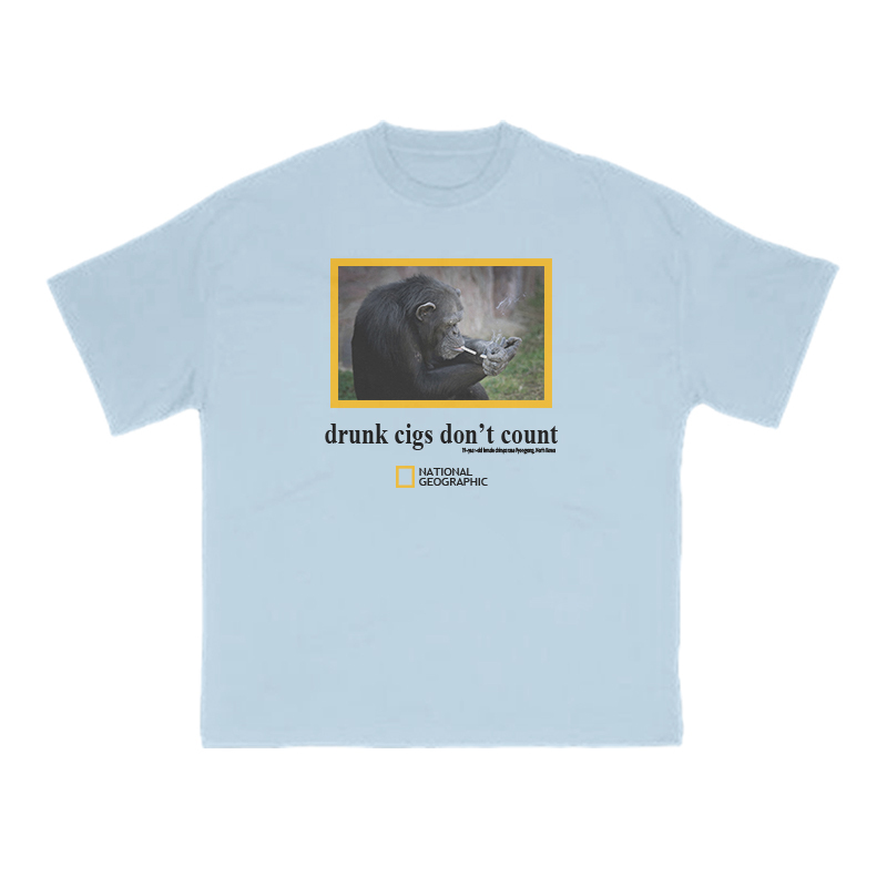 Drunk Cigs Don't Count Print T-shirt - Light Blue - US16-18(2XL) - image 7