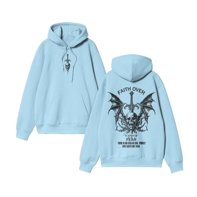 Unisex 100% Cotton Faith Over Fear  Design Print Hoodie - Blue - US16-18(2XL) - image 6