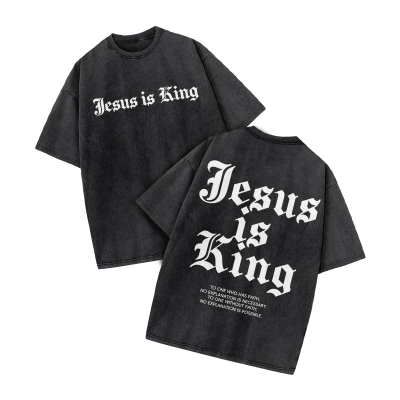 Streetwear Jesus Is King Graphic Print Acid Washed T-Shirt - Black - US20-22(3XL) - image 6