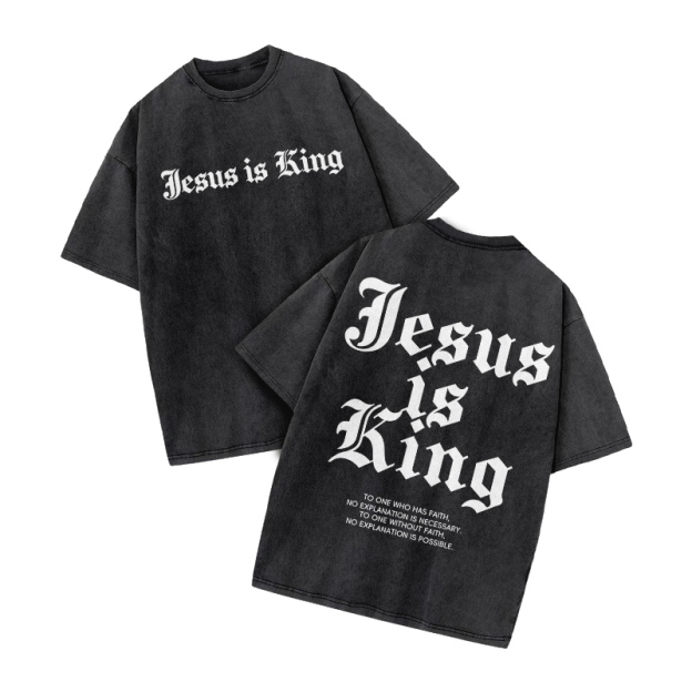 Streetwear Jesus Is King Graphic Print Acid Washed T-Shirt - Black - US20-22(3XL) - image 6