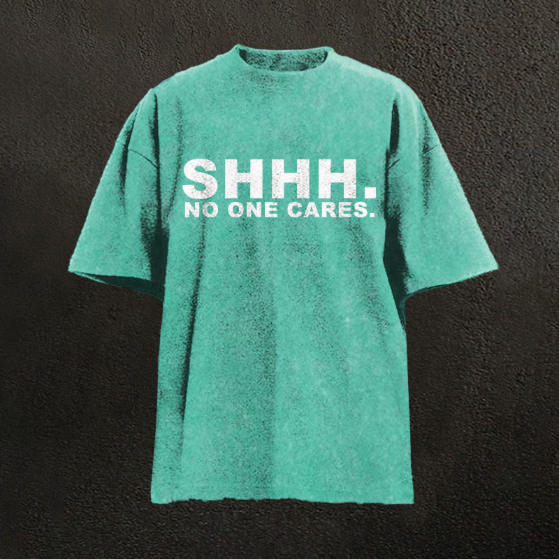 100% Cotton No One Cares Printed Washed T-shirt - Green - 2XL - image 6