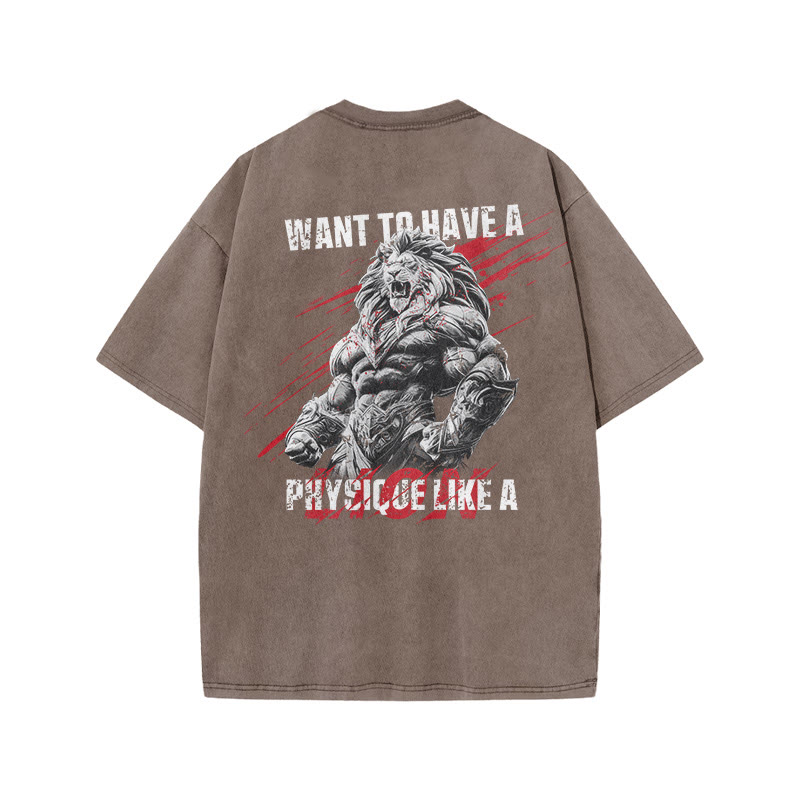 100% Cotton Want To Have A Physique Like Gym Print Acid Washed T-shirt - Coffee - US20-22(3XL) - image 5