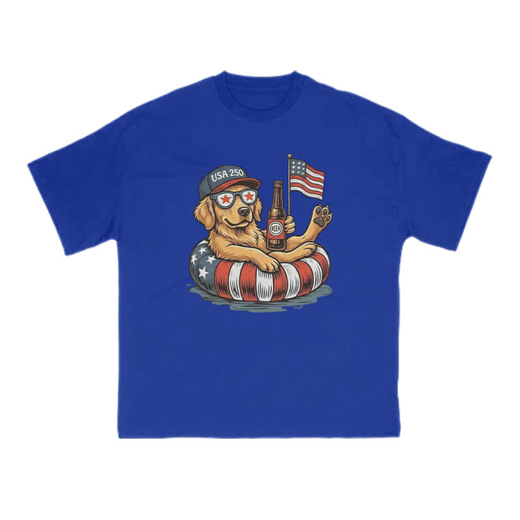 Vintage Patriotic Dog Graphic Crewneck T Shirt - Blue - US16-18(2XL) - image 4