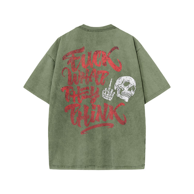 Gym 100% Cotton Fuck What They Think Print Acid Washed T-shirt - Army Green - US20-22(3XL) - image 6