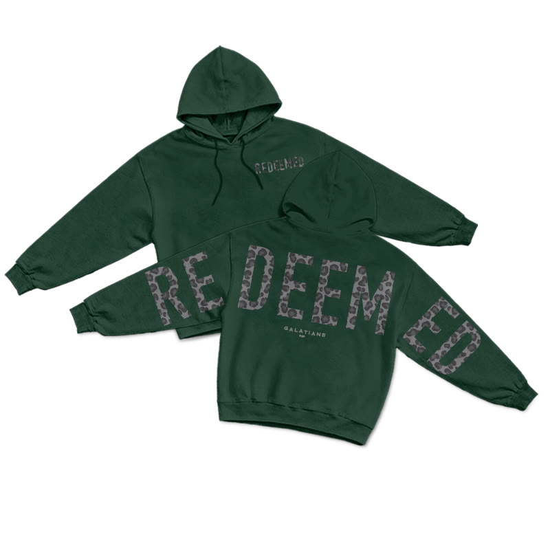 Leopard Design Redeemed Galatians 2:20 Print Hoodie - Dark Green - US16-18(2XL) - image 8