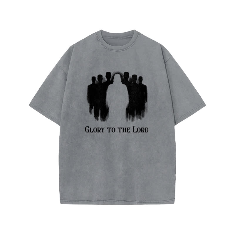 Unisex Glory To The Lord Print Acid Washed T-shirt - Grey - US20-22(3XL) - image 4