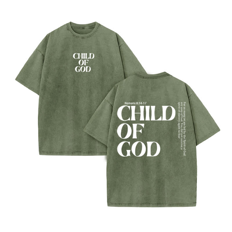 Unisex 100% Cotton Child Of God Print Acid Washed T-shirt - Army Green - US20-22(3XL) - image 6