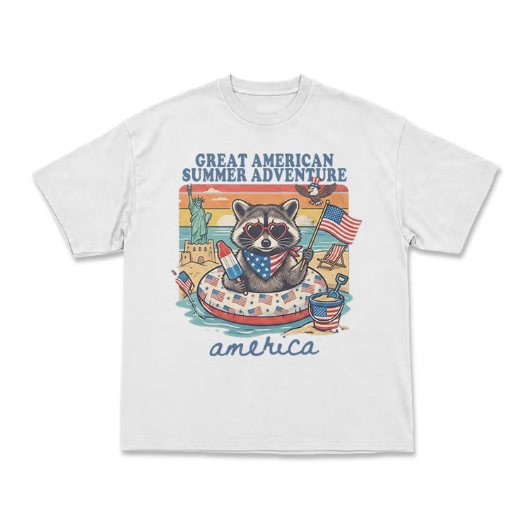 Vintage American Summer Adventure Raccoon Graphic T-Shirt - White - US16-18(2XL) - image 3
