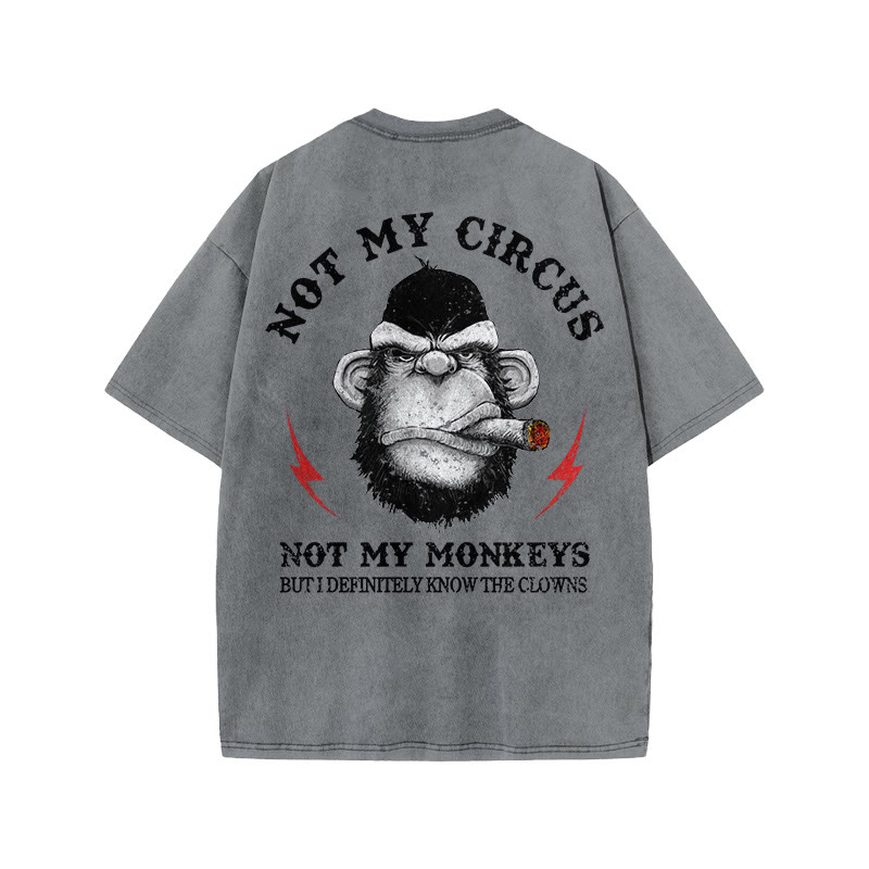 Gym 100% Cotton Not My Circus Print Acid Washed T-shirt - Grey - US20-22(3XL) - image 4