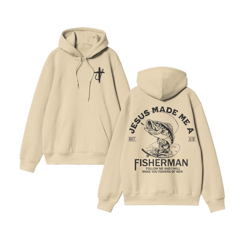 Unisex 100% Cotton Jesus Made Me A Fisherman Design Print Hoodie - Apricot - US16-18(2XL) - image 5