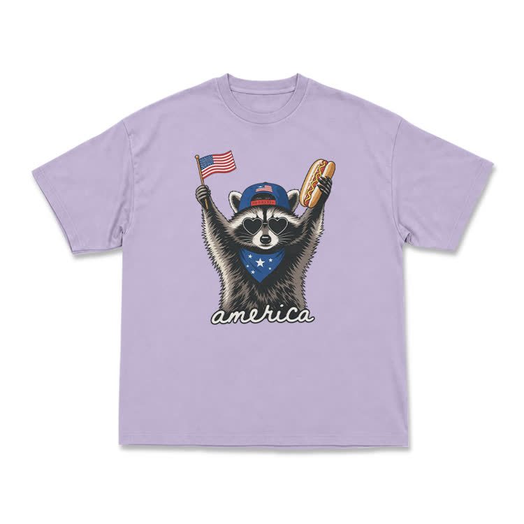 Patriotic Raccoon America Graphic T-Shirt - Purple - US16-18(2XL) - image 8