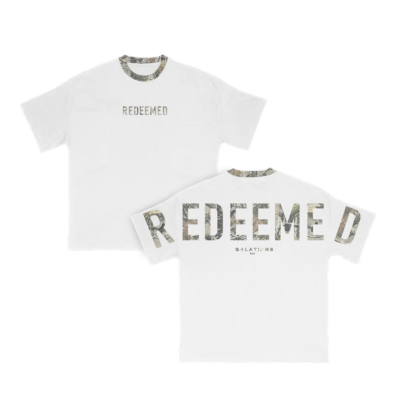 Redeemed Galatians 2:20 Dead Leaves Camouflage Print T-shirt - White - 8XL - image 3