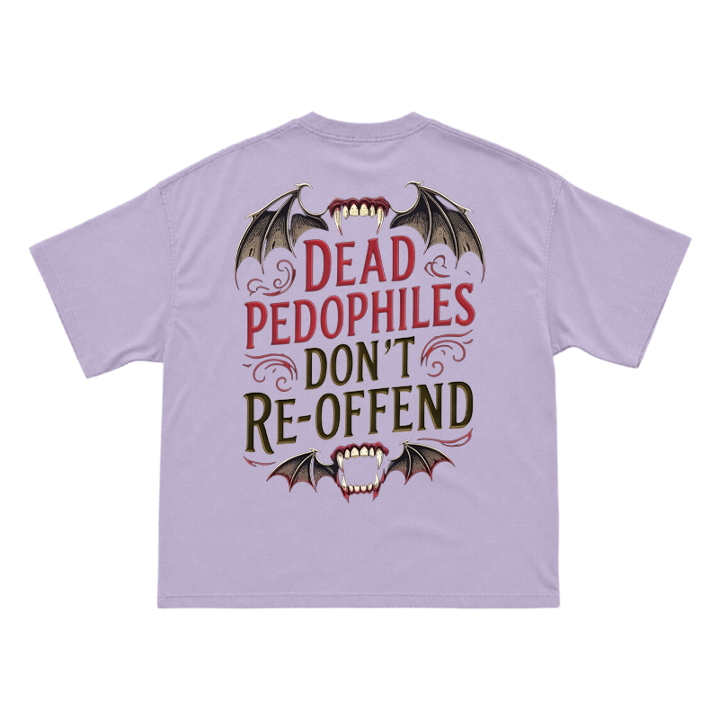 Bat Wing Dead Pedophiles Don't Re-offend Print T-shirt - Purple - US16-18(2XL) - image 9
