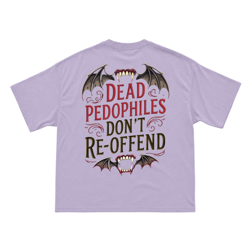 Bat Wing Dead Pedophiles Don't Re-offend Print T-shirt - Purple - US16-18(2XL) - image 9
