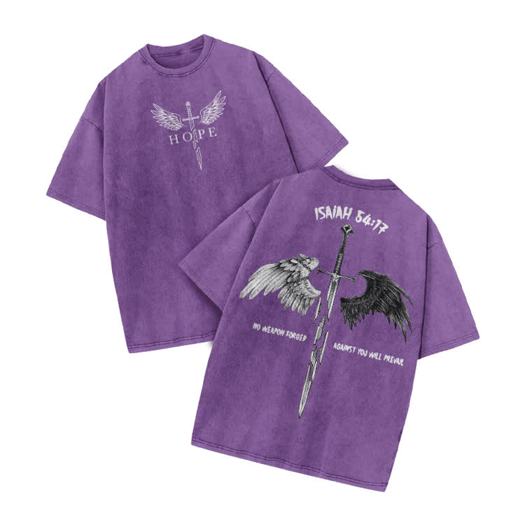Hope Isaiah 54:17 Print Acid Washed T-shirt - Purple - US20-22(3XL) - image 9