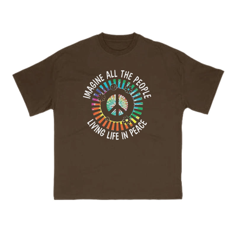 Imagine All The People Living Life In Peace Print T-shirt - Coffee - US16-18(2XL) - image 6