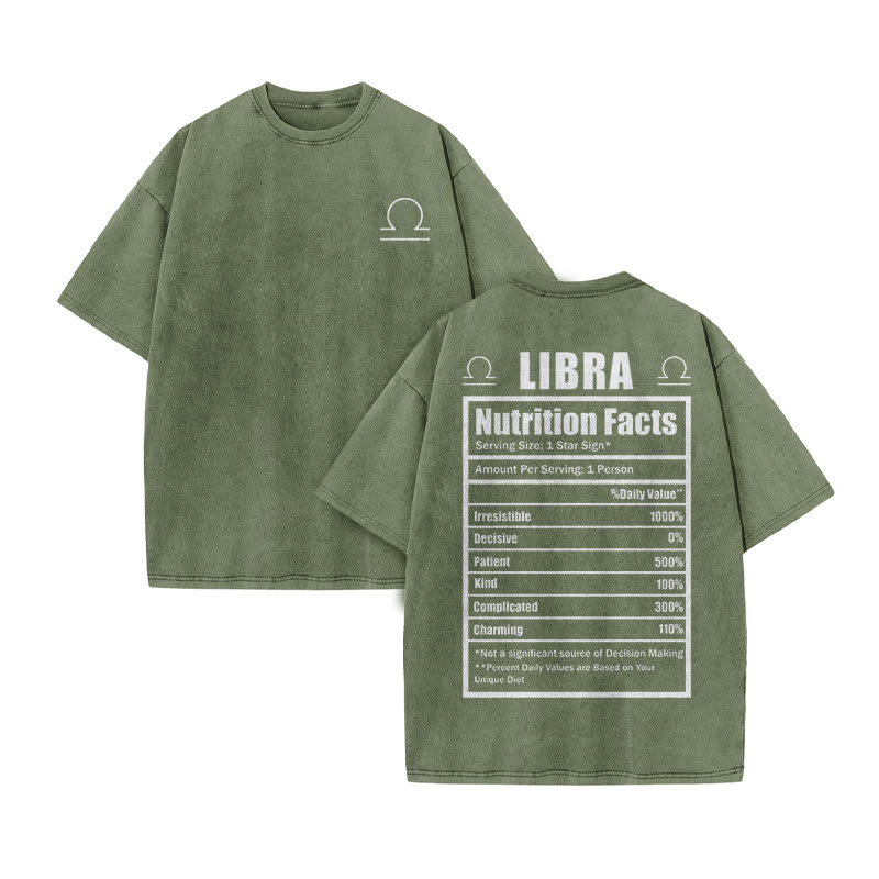 LIBRA Nutrition Facts Print Acid Washed T-shirt - Army Green - US20-22(3XL) - image 6