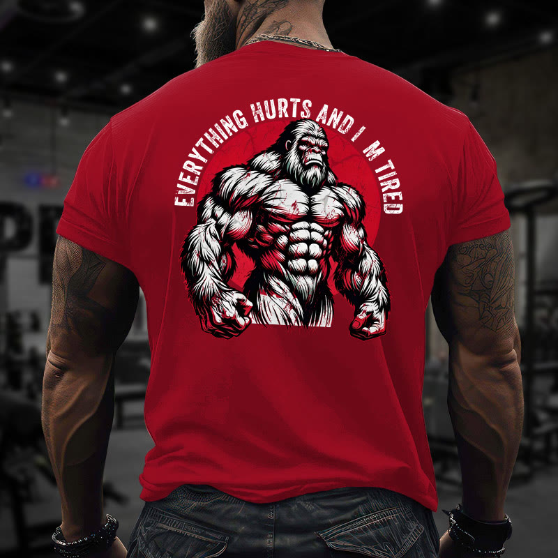 Gym 100% Cotton Everything Hurts And I'm Tired Print T-shirt - Red - US16-18(2XL) - image 10