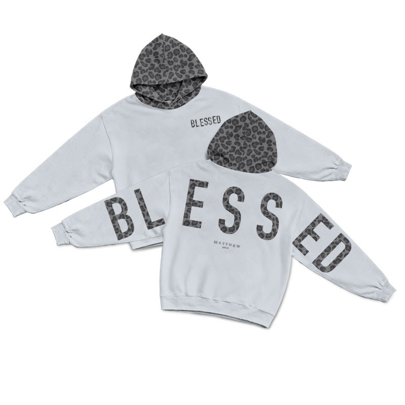 Blessed Matthew 5:3-12 Leopard Design Patchwork Print Causal Hoodie - Light Gray - US44-46(8XL) - image 6
