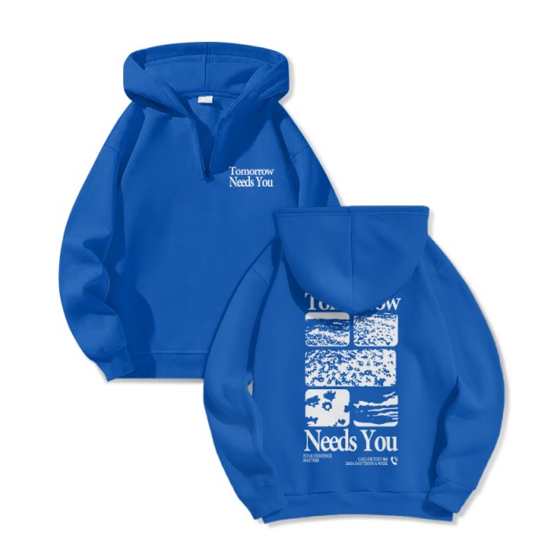 Tomorrow Needs You Print Half Zip Hoodie - Blue - US32-34(5XL) - image 7