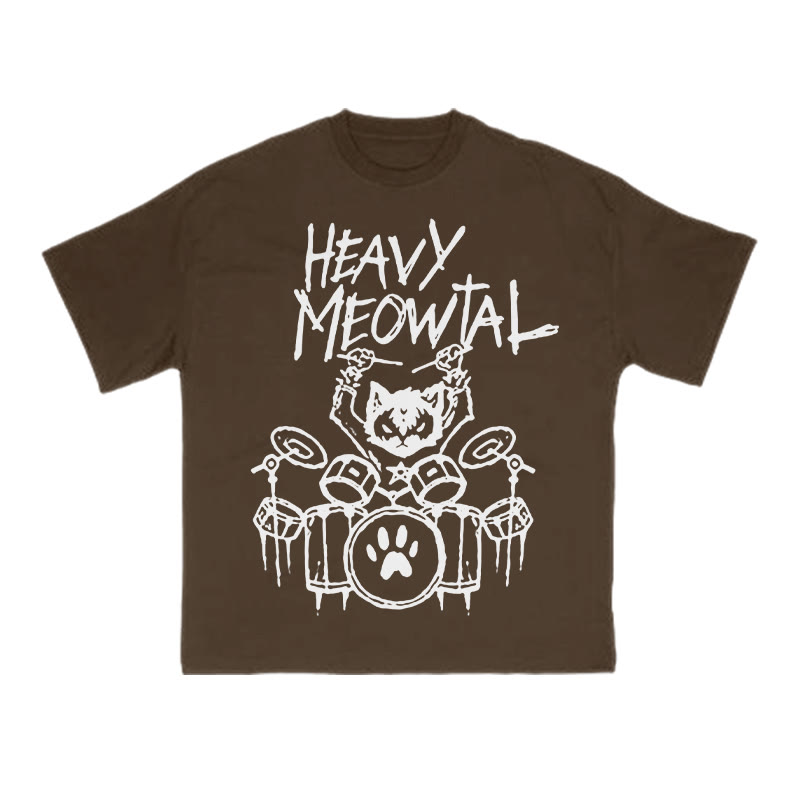 Unisex 100% Cotton Heavy Meowtal Print T-shirt - Coffee - US16-18(2XL) - image 6