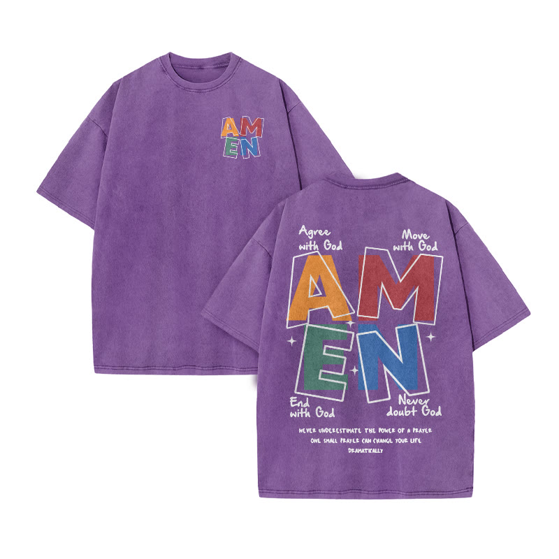 Amen Devotionally Print Acid Washed T-shirt - Purple - US20-22(3XL) - image 9