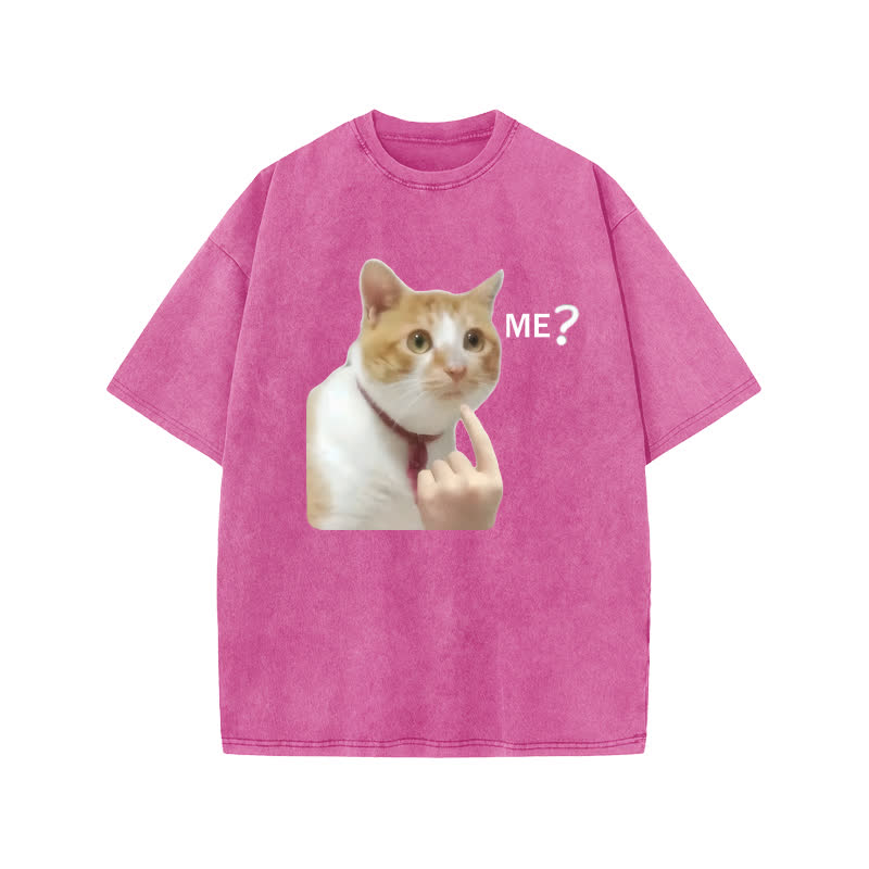 Unisex 100% Cotton Puzzled Cat Print Acid Washed T-shirt - Pink - US20-22(3XL) - image 7