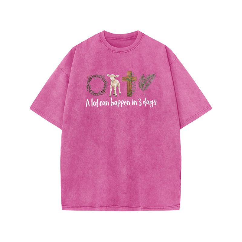 A Lot Can Happen In 3 Days Print Acid Washed T-shirt - Pink - US20-22(3XL) - image 9