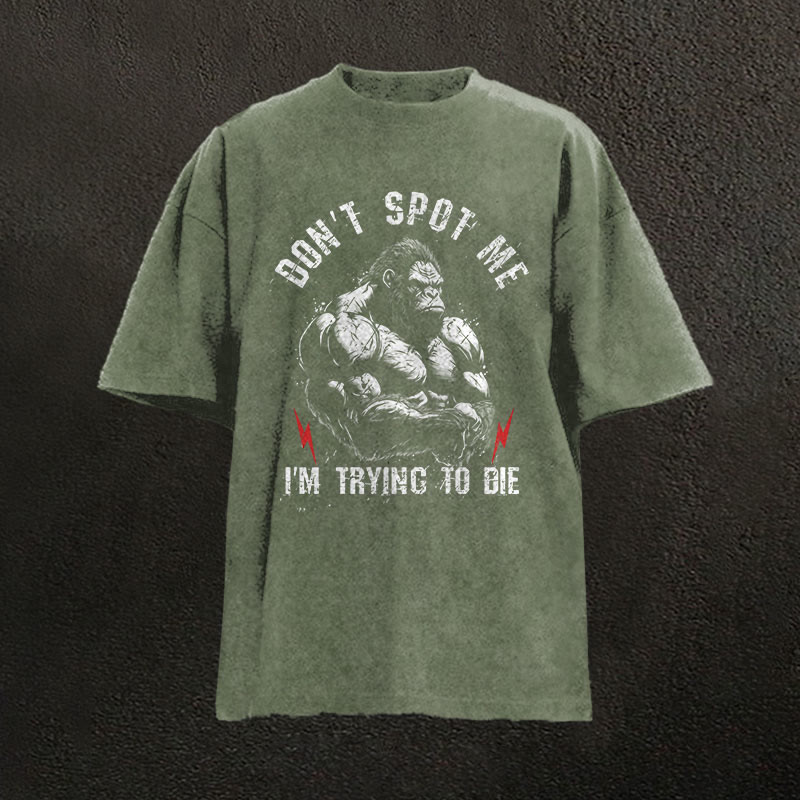 100% Cotton Don't Spot Me Gym Print Acid Washed T-shirt - Army Green - US20-22(3XL) - image 4